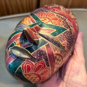 Vintage Wood Batik Indonesian Handmade/Painted Mask Box ,1970’s